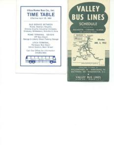 Covers of Utica-Rome and Valley Bus Lines Timetables